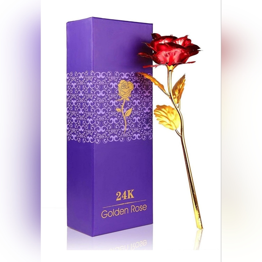24K Gold Foil Rose Gift – Golden & Red – Forever Love Romantic Present with Gift